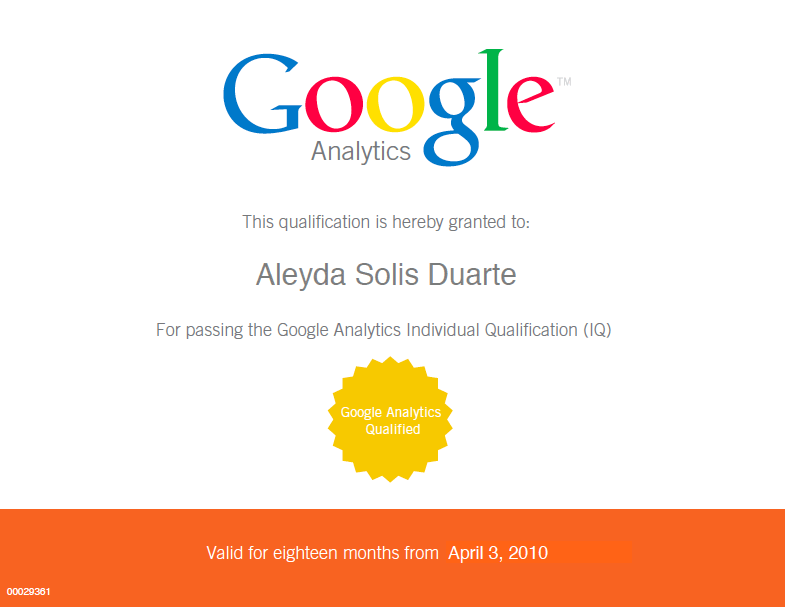 Google Analytics Individual Qualification - Aleyda Solis