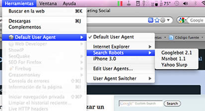 User agent switcher Firefox extension