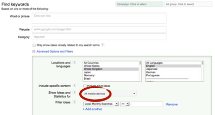 Google AdWords Keyword Tool Mobile Keywords Volume