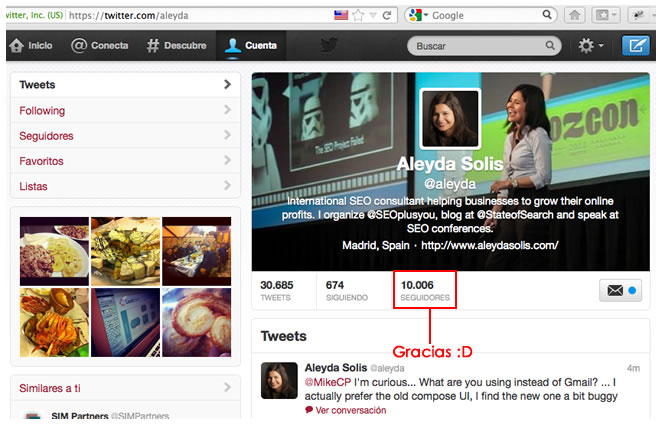 10000 Twitter Followers Aleyda - Agradecimiento