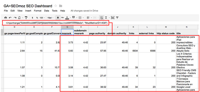 Google Analytics SEOmoz SEO Dashboard Import 