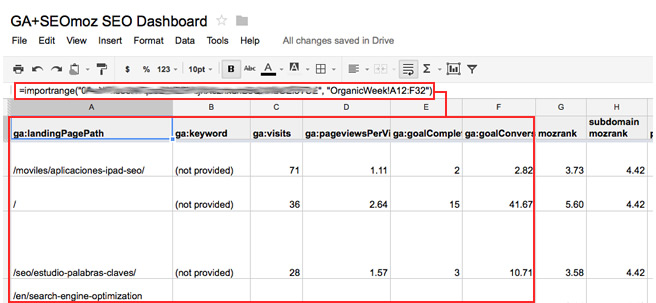 GA SEOmoz SEO Dashboard Import 