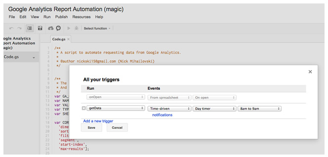 Google Analytics Report Automation Timer