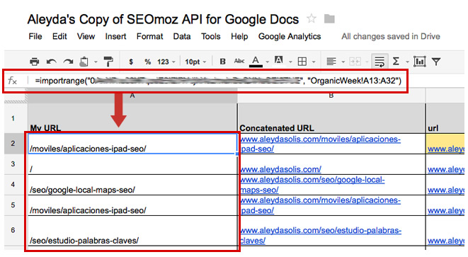 ImportRange SEOmoz API Google Docs