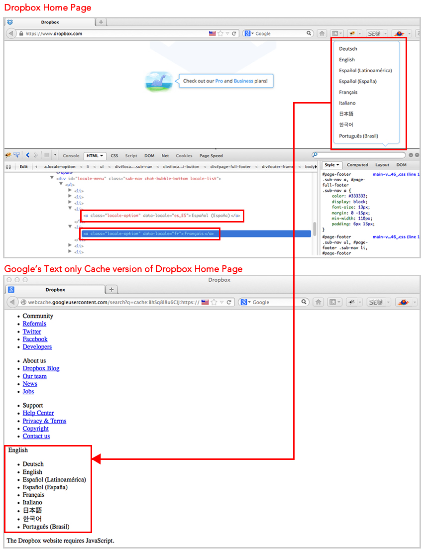 Dropbox Non-Crawlable Language Menu