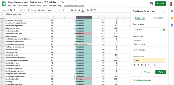 Conditional Formatting Google Sheets