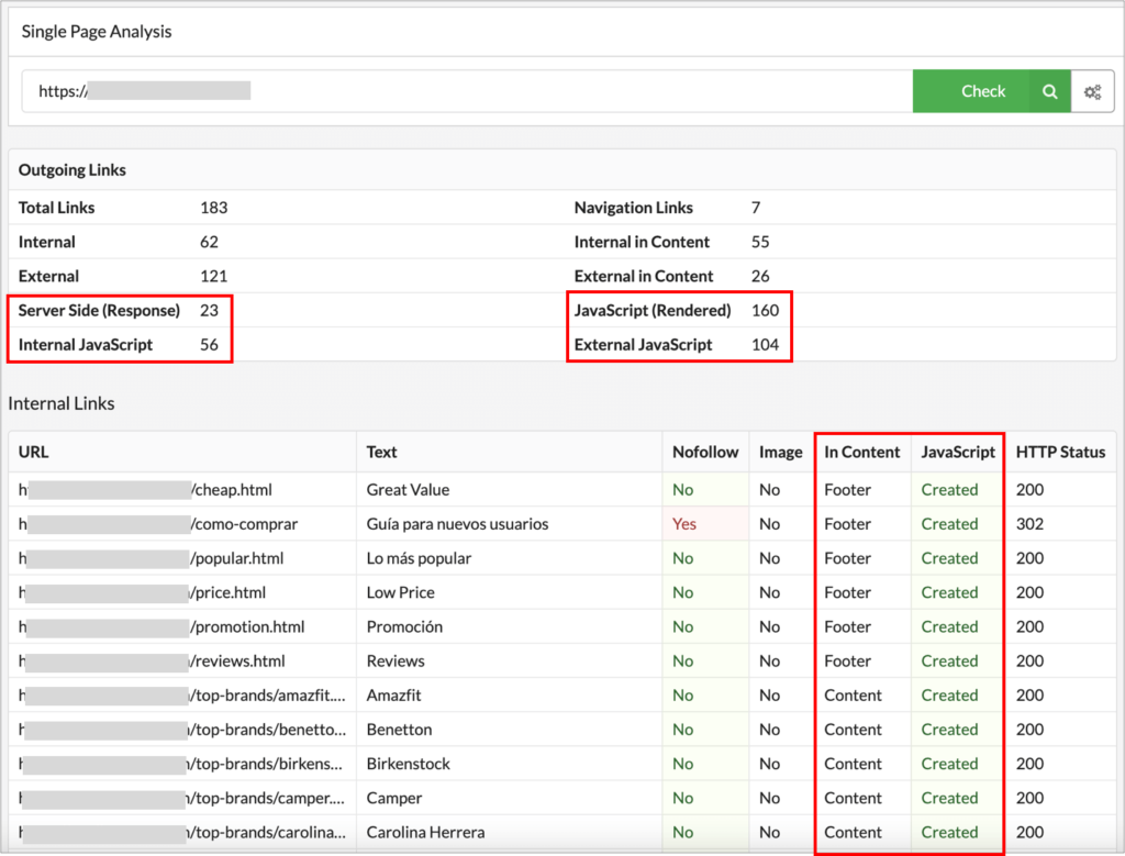 rendered vs non-rendered internal links