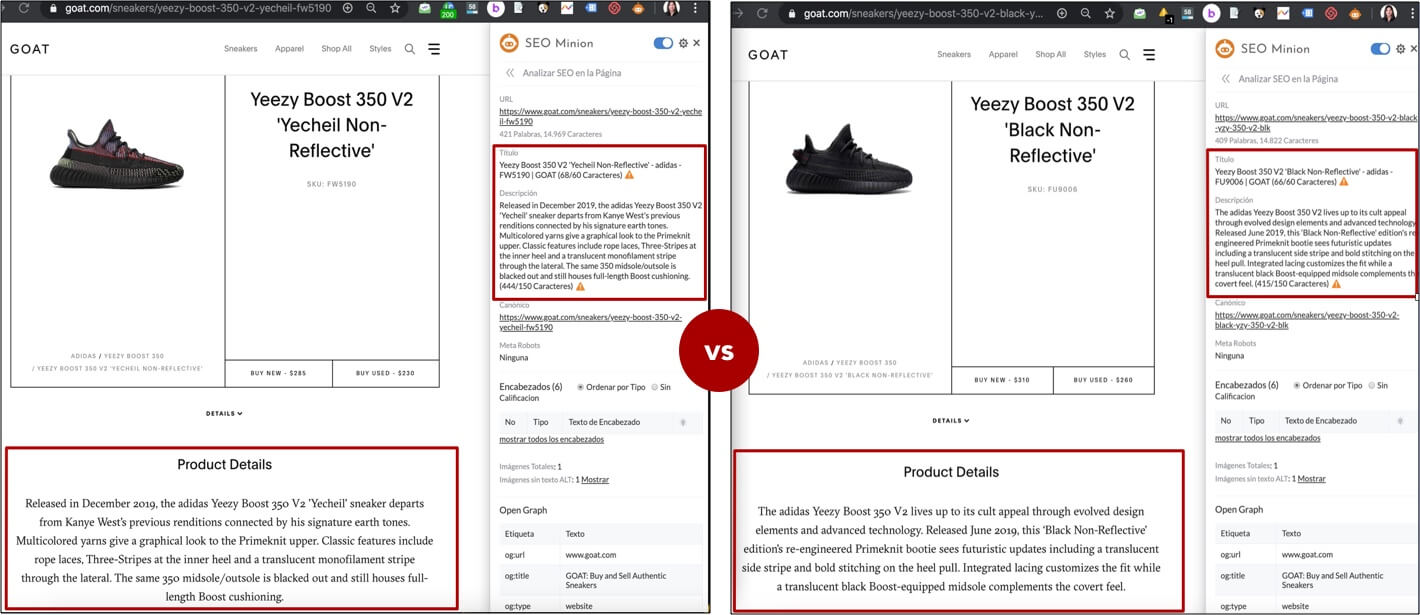 Differentiate / Optimize Content Product Pages