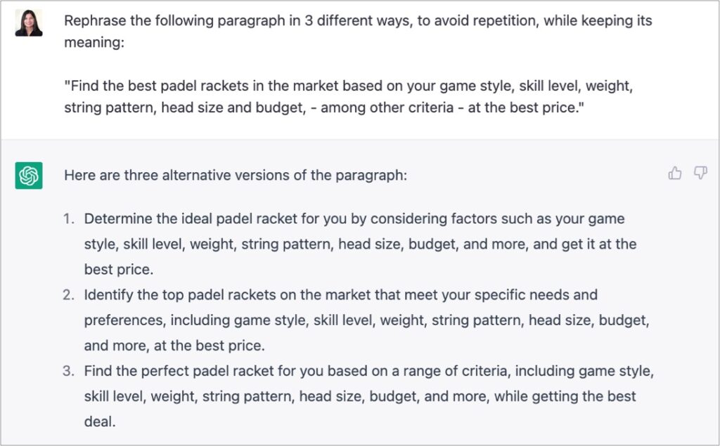 Rephrase the following paragraph in 3 different ways, to avoid repetition, while keeping its meaning