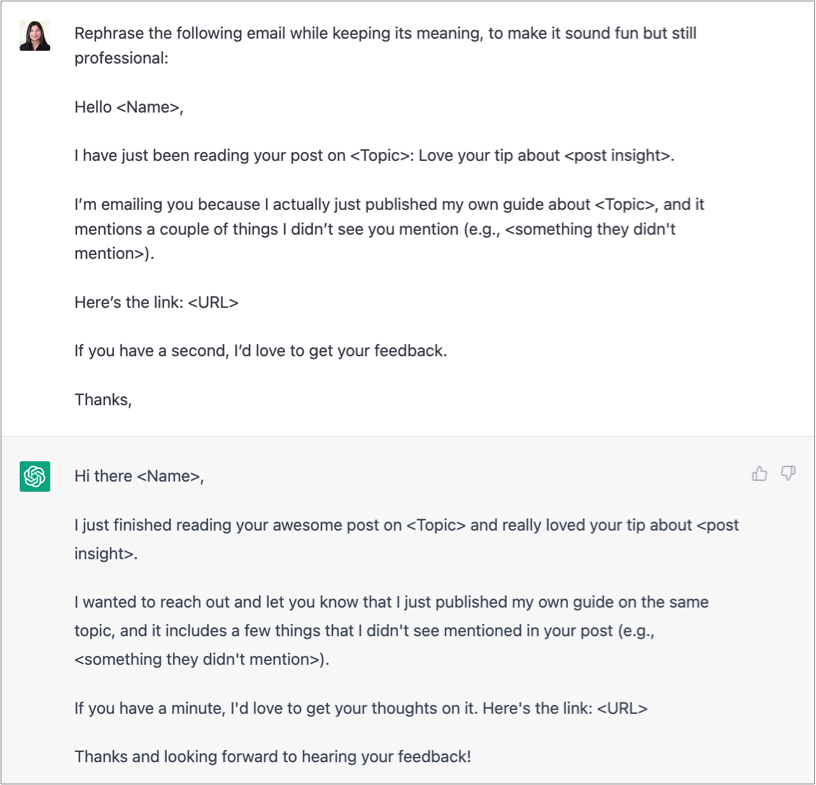 Reword outreach emails - GPTChat