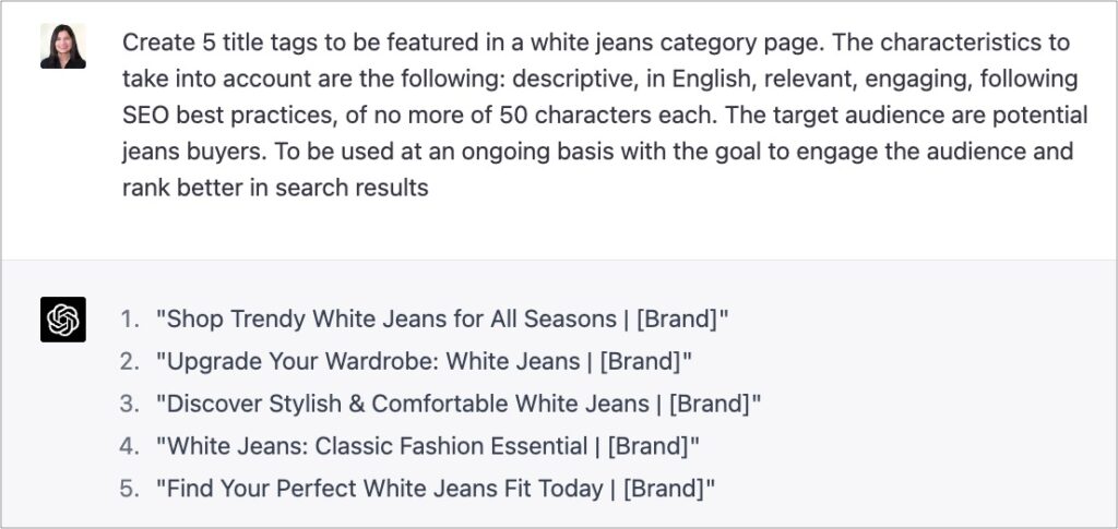Generate 5 Title Tags with ChatGPT