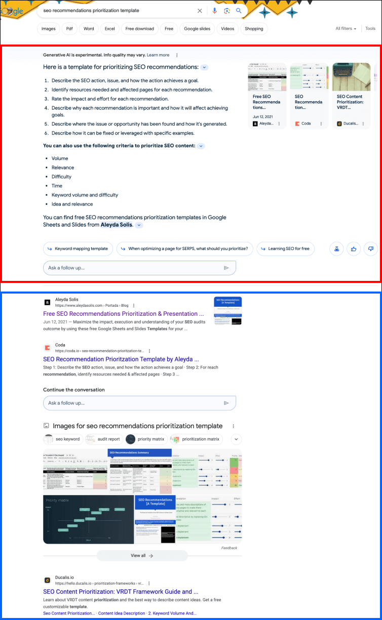 SEO Recommendations Template - Summarizing / Complementary SGE 