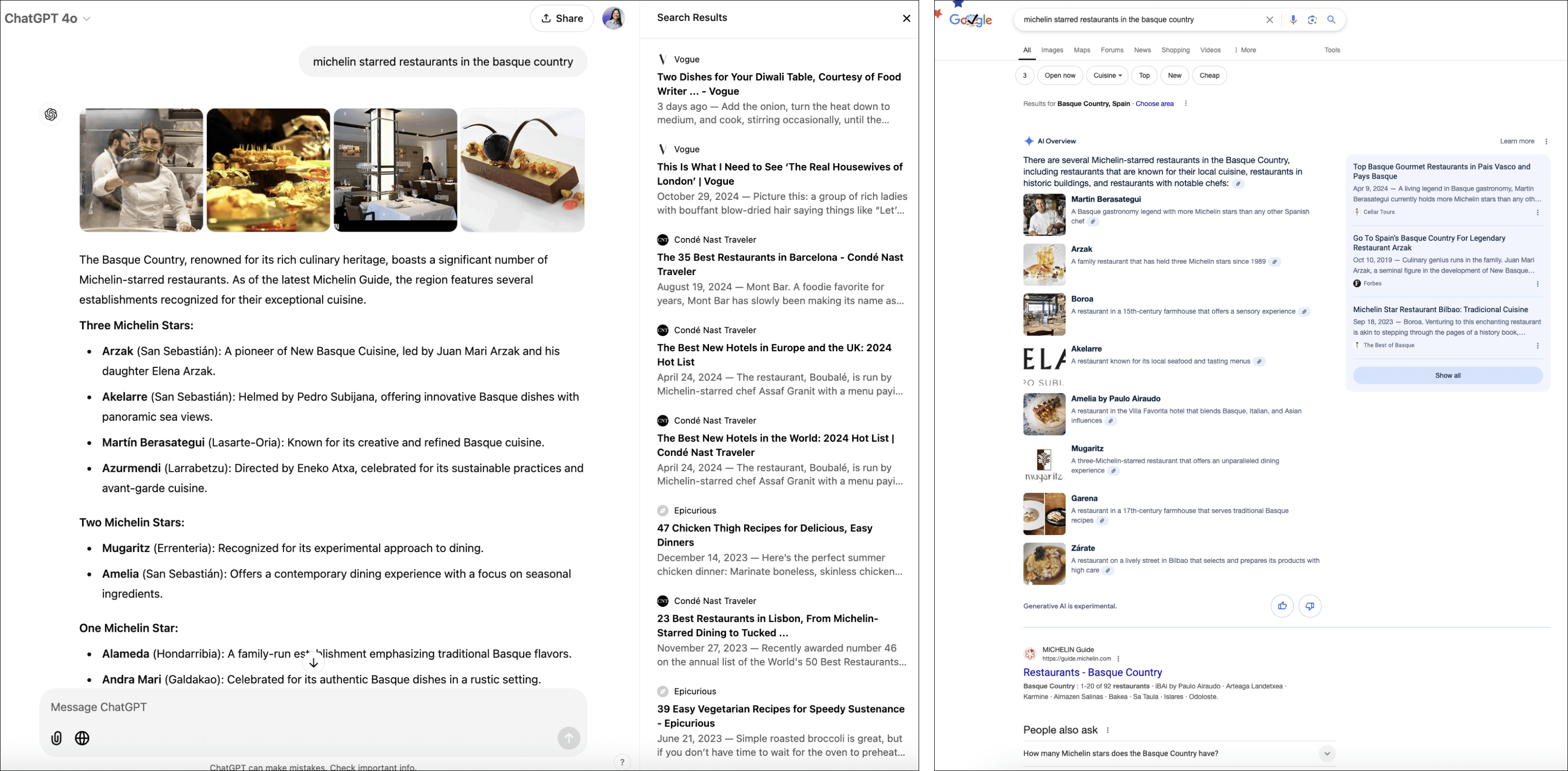 Michelin Starred Restaurants in the Basque Country - ChatGPT Search Results